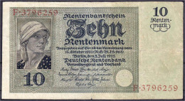 10 Rentenmark 3.7.1925. Serie F. III-IV, Kl. Einriss, Selten. Rosenberg 163. Grabowski. DEU-208. - Andere & Zonder Classificatie