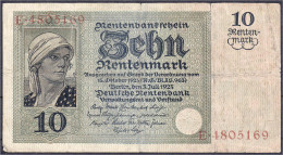 10 Rentenmark 3.7.1925. Serie E. IV, Hinterklebt, Selten. Rosenberg 163. Grabowski. DEU-208. Pick 170. - Sonstige & Ohne Zuordnung