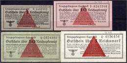 4 Scheine Zu 1, 10, 50 Reichspfg. Und 1 Reichsmark O.D. (09/1939 - 30.9..1944). Der Chef Des Oberkommandos Der Wehrmacht - Andere & Zonder Classificatie