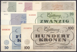 KZ Theresienstadt, Der Älteste Der Juden. 1, 2, 5, 10, 20, 50 Und 100 Kronen. 1.1.1943. Komplette Serie 1943. I- Bis II- - Otros & Sin Clasificación