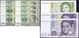 10 Scheine Zu 8x 5 Deutsche Mark Und 2x 10 Deutsche Mark 1960 - 1999. II-III. Rosenberg 262, 285, 296, 303, 312. - Sonstige & Ohne Zuordnung