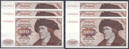 6x 500 Deutsche Mark 1.6.1977. Fortlaufende KN. V 3776601 H - V 3776606 H. I-II, Teils Wellig. Rosenberg 279b. Grabowski - Sonstige & Ohne Zuordnung