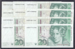 10x 20 Deutsche Mark Austauschnote 1.8.1991. Serie ZA/A. Alle III, Selten. Rosenberg 298b. Grabowski. BRD-42b. - Sonstige & Ohne Zuordnung