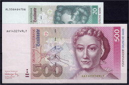 20 Und 500 Deutsche Mark 1.8.1991. Serie AL/D Und AA/L. II. Rosenberg 301a. Grabowski. BRD-45a. - Sonstige & Ohne Zuordnung