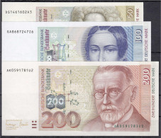 50, 100 U. 200 Deutsche Mark 2.1.1996. Serien DS/A, GA/Z U. AK/U. I-II. Rosenberg 309, 310, 311. Grabowski. BRD-53a, 54a - Altri & Non Classificati