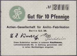 Anilin-Fabrikation Actien-Gesellschaft, 10 Pfg. O.D. (1920). III, Kl. Einrisse Am Linken Rand. Tieste 0460.015.01. - [11] Local Banknote Issues
