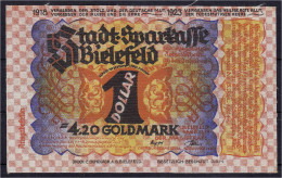 4,20 Goldmark = 1 Dollar Leinen, Weiß 8.11.1923, Beidseitiger Druck Gelb/orange/blau/hellrot/schwarz. I- Grabowski. 97. - [11] Local Banknote Issues