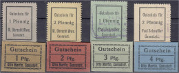8 Verschiedene Scheine Zu 3x 1, 3x 2, 3 U. 4 Pfg. O.D. 4x Martin Otto, 2x Witwe Obrecht Und 2x Paul Schauffler. I-II. Ti - [11] Local Banknote Issues