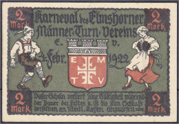 Karneval Des Elmshorner Männer-Turn-Vereins, 2 Mark 4.2.1922. Etwas Fleckig Sonst I-, Selten - Lokale Ausgaben