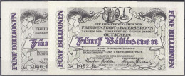 Stadtgemeinde U. Gemeinde, 2x 5 Billionen Mark 1.11.1923. II-III. Dießner. 243. - Lokale Ausgaben