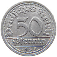 WEIMARER REPUBLIK 50 PFENNIG 1922 G  #s042 0631 - 50 Renten- & 50 Reichspfennig