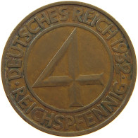 WEIMARER REPUBLIK 4 PFENNIG 1932 D  #s076 0217 - 4 Reichspfennig