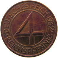 WEIMARER REPUBLIK 4 PFENNIG 1932 A  #s050 0341 - 4 Reichspfennig