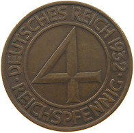 WEIMARER REPUBLIK 4 PFENNIG 1932 A  #c080 0477 - 4 Reichspfennig