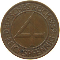 WEIMARER REPUBLIK 4 PFENNIG 1932 A  #a095 0377 - 4 Reichspfennig