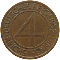 WEIMARER REPUBLIK 4 PFENNIG 1932 A  #a095 0379 - 4 Reichspfennig