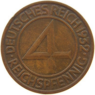 WEIMARER REPUBLIK 4 PFENNIG 1932 A  #a095 0375 - 4 Reichspfennig