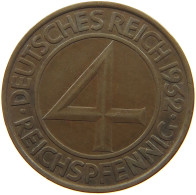 WEIMARER REPUBLIK 4 PFENNIG 1932 A  #a093 0061 - 4 Reichspfennig