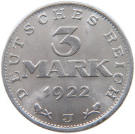 WEIMARER REPUBLIK 3 MARK 1922 J  #a051 0455 - 3 Marcos & 3 Reichsmark