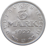 WEIMARER REPUBLIK 3 MARK 1922 J  #a088 0339 - 3 Marcos & 3 Reichsmark