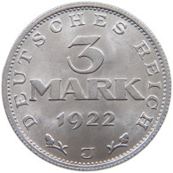 WEIMARER REPUBLIK 3 MARK 1922 J  #a088 0345 - 3 Marcos & 3 Reichsmark