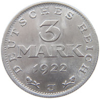 WEIMARER REPUBLIK 3 MARK 1922 J  #a021 1093 - 3 Mark & 3 Reichsmark