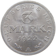 WEIMARER REPUBLIK 3 MARK 1922 A  #a088 0361 - 3 Mark & 3 Reichsmark