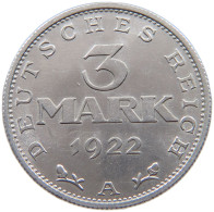 WEIMARER REPUBLIK 3 MARK 1922 A  #a088 0353 - 3 Marcos & 3 Reichsmark