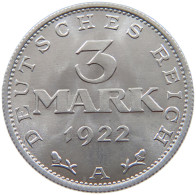 WEIMARER REPUBLIK 3 MARK 1922 A  #a070 0549 - 3 Marcos & 3 Reichsmark