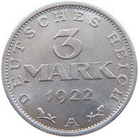 WEIMARER REPUBLIK 3 MARK 1922 A  #a070 0557 - 3 Marcos & 3 Reichsmark