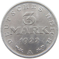 WEIMARER REPUBLIK 3 MARK 1922 A  #a070 0559 - 3 Marcos & 3 Reichsmark