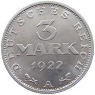 WEIMARER REPUBLIK 3 MARK 1922 A  #a070 0555 - 3 Marcos & 3 Reichsmark