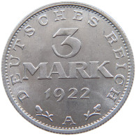 WEIMARER REPUBLIK 3 MARK 1922 A  #a070 0553 - 3 Marcos & 3 Reichsmark