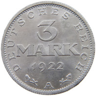 WEIMARER REPUBLIK 3 MARK 1922 A  #a068 0567 - 3 Marcos & 3 Reichsmark