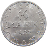 WEIMARER REPUBLIK 3 MARK 1922 A  #a053 0615 - 3 Mark & 3 Reichsmark