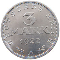 WEIMARER REPUBLIK 3 MARK 1922 A  #a051 0451 - 3 Marcos & 3 Reichsmark