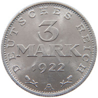 WEIMARER REPUBLIK 3 MARK 1922 A  #a053 0613 - 3 Marcos & 3 Reichsmark