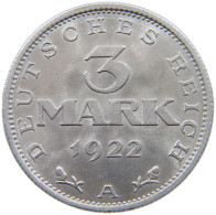 WEIMARER REPUBLIK 3 MARK 1922 A  #a068 0565 - 3 Mark & 3 Reichsmark