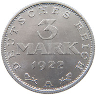 WEIMARER REPUBLIK 3 MARK 1922 A  #a036 0421 - 3 Marcos & 3 Reichsmark