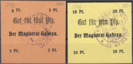 Magistrat, 5 Und 10 Pfg. (1914). 5 Pfg. In Den 4 Ecken Mit „Pf.“, 10 Pfg. Gelb Und Mit „Pf.“ In Den 4 Ecken. II, Selten. - [11] Local Banknote Issues