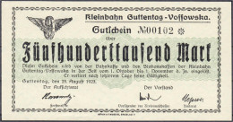 Kleinbahn Guttentag-Vossowska, 500 Tsd. Mark 25.8.1923. Muster Ohne Stempel, Wz. Verschlungene Quadrate. I-, äußerst Sel - [11] Emisiones Locales