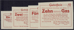 Städt. Gas-, Wasser- Und Elektr.-Werke, 4 Scheine Zu 1, 2, 5 U. 10 Cbm Gas 30.11.1923. Wz. GS-Muster. I-II. Müller E. 24 - Lokale Ausgaben