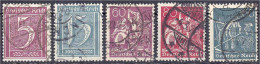 5 Pf. / 160 Pf. Ziffern Und Arbeiter 1921, Fünf Gestempelte Werte Mit Wasserzeichen 2 (Waffeln), Nr. 177 Geprüft Düntsch - Other & Unclassified