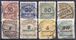 10 Millionen - 20 Milliarden Freimarken 1923, Acht Gestempelte Werte In Der B-Zähnung, Jeder Wert Geprüft Infla. Mi. 515 - Autres & Non Classés