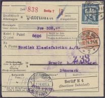 50 Pf. Wertziffer Im Kreis Und 200 Pf. Holztaube 1923/1924, Auf Paketkarte, Geprüft Schlegel BPP. Michel 342+349. - Otros & Sin Clasificación