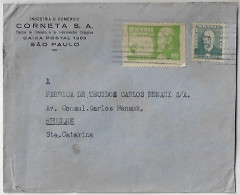 Brazil 1950s Corneta SA Cover From São Paulo To Brusque Definitive Stamp + Campaign Against Hansen Disease - Storia Postale