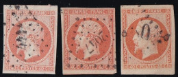 France N°16 - Orange - 3 Ex. De Nuances Différentes - Oblitéré - TB - 1853-1860 Napoléon III.