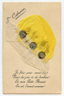 Fantaisie.Bonnet St Catherine Soie Jaune,dentelle Blanche.motifs Argentés - Sainte-Catherine