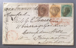 INDIA 1866 LOVELY  FRANKING ( COOPER TYPE 4 ) COVER FROM KOLAPORE TO LONDON. - 1854 Compagnie Des Indes