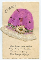 Fantaisie.Bonnet St Catherine Soie Mauve,dentelle Blanche.paillettes - Sainte-Catherine